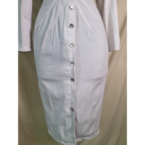 Vintage 80s All That Jazz‎ Midi Dress Tailored White Ruched Waist Button Up XS/S - Picture 3 of 16